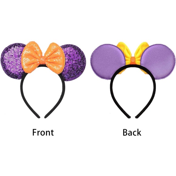 2 Purple & Orange Mickey Minnie Mouse Ears - Picture 2 of 4